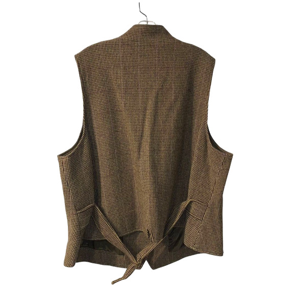 Lauren Ralph Lauren Preppy Equestrian Houndstooth Vest Size 2X Brown Wool Retro - Picture 2 of 8